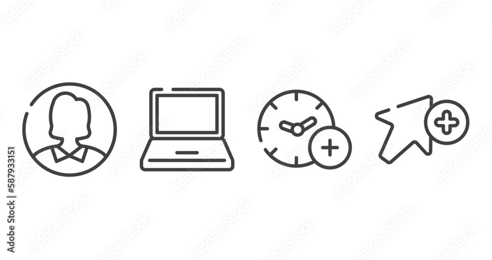 Poster cursors and pointers outline icons set. thin line icons sheet included user inside circle, black lap