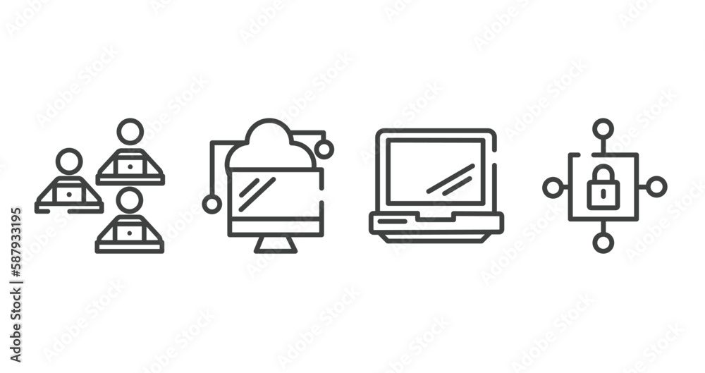 Poster cloud computing outline icons set. thin line icons sheet included computer workers team, data transf