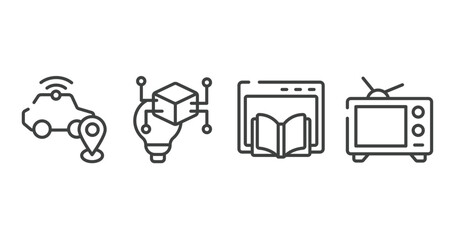 television outline icons set. thin line icons sheet included safe driving, invention, webpage, broadcasting vector.