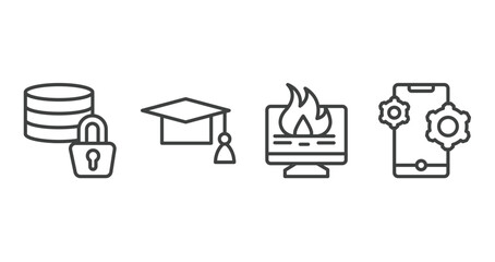 web development outline icons set. thin line icons sheet included data encryption, graduation cap, data loss, feature vector.