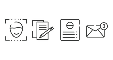 mail outline icons set. thin line icons sheet included face detection, , intercom, new email vector.