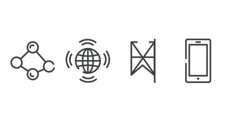 phone outline icons set. thin line icons sheet included social normal, worldwide transmissions, lace, callphone vector.
