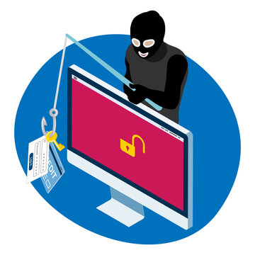 hacker phishing computer screen, blue background clip art preview