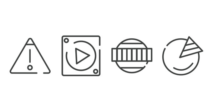 marketing outline icons set. thin line icons sheet included warning, null, test card, pie graph vector.