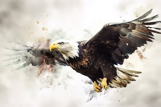 A powerful and majestic Bald Eagle soaring through the sky, showing off its powerful and majestic nature. Generative AI