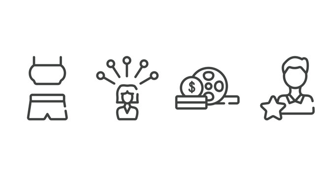 business outline icons set. thin line icons sheet included identification card, hierarchy structure, devaluation, cheque vector.