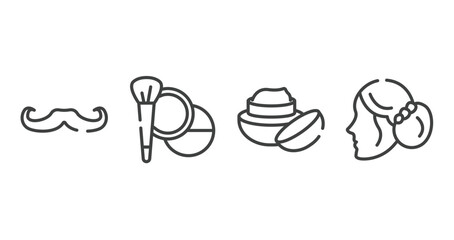 Obraz premium beauty outline icons set. thin line icons sheet included long hipster moustache, cosmetic, face cream, women hairstyling vector.