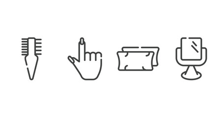 beauty salon outline icons set. thin line icons sheet included two side comb, finger with nail, pillow, makeup mirror vector.