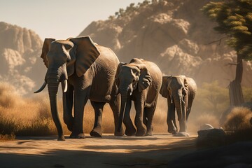 Fototapeta na wymiar A powerful and majestic elephant family walking together Generative AI