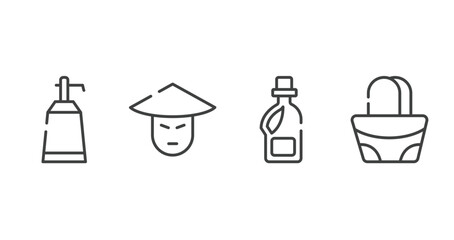 hipster outline icons set. thin line icons sheet included null, asian, softener, hand bag vector.