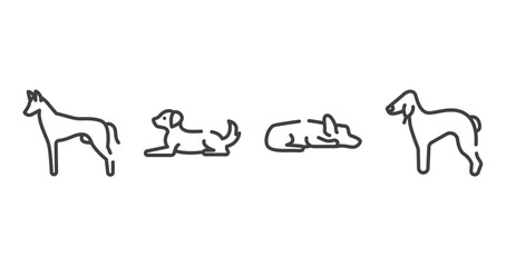 dog breeds fullbody outline icons set. thin line icons sheet included pharaoh hound, dog lying, sad dog, bedlington terrier vector.