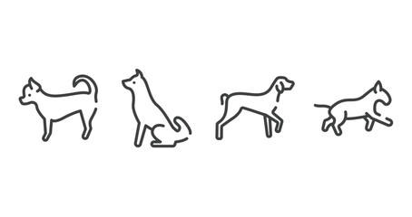 dog breeds heads outline icons set. thin line icons sheet included chihuahua, akitas, kurzhaar, bulterrier vector.