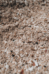 Texture of tiny beige beach pebbles. Natural vertical background