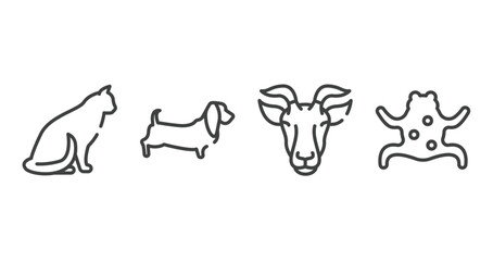 free animals outline icons set. thin line icons sheet included sitting cat, dog with long ears, goat head, tropical frop vector.