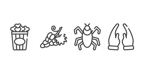 thanksgiving outline icons set. thin line icons sheet included popcorn, grapes, insect, prayer vector.