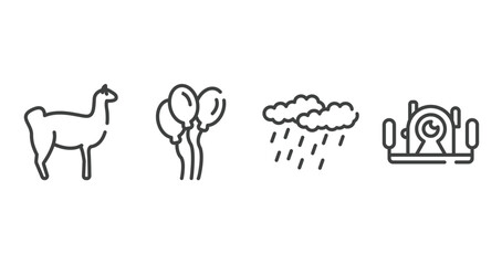 diving outline icons set. thin line icons sheet included llama, balloons, precipitation, underwater photography vector.