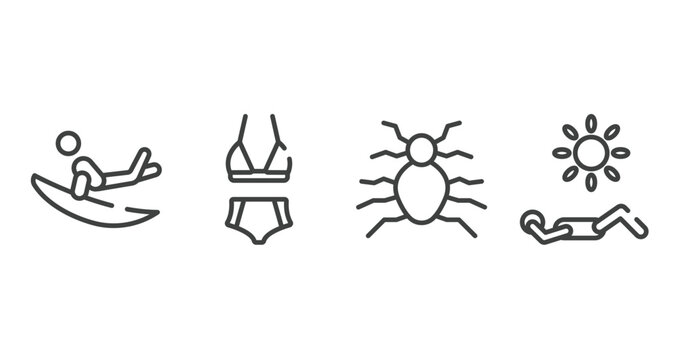 diving outline icons set. thin line icons sheet included surf, bikini, flea, sunbathing vector.