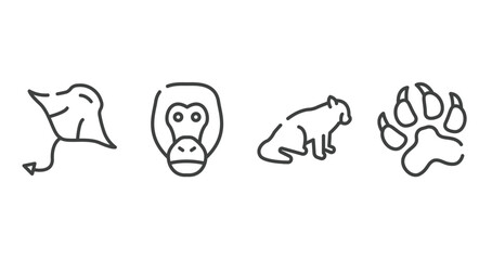 wildlife outline icons set. thin line icons sheet included manta ray, orangutan, red panda, pawprints vector. © VectorStockDesign