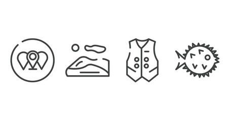 wildlife outline icons set. thin line icons sheet included branches, dunes, waistcoat, puffer fish vector. © VectorStockDesign