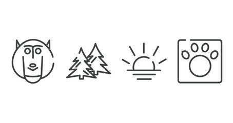 in the zoo outline icons set. thin line icons sheet included baboon, spruce, sun, veterinarian vector.