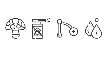 pet grooming outline icons set. thin line icons sheet included mushroom, anti flea, branch, hydrotherapy vector.