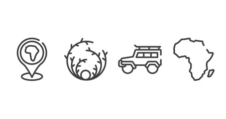 africa outline icons set. thin line icons sheet included location pin, tumbleweed, , africa vector.