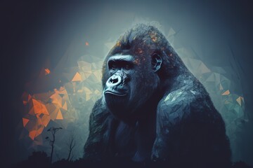 A powerful and majestic gorilla in the misty mountains. Generative AI