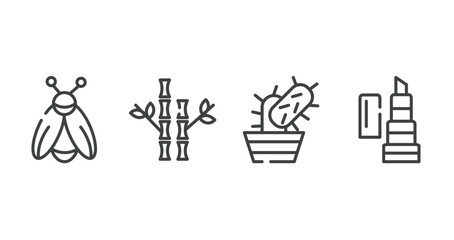 pet grooming outline icons set. thin line icons sheet included firefly, bamboo, cactus, balm vector.