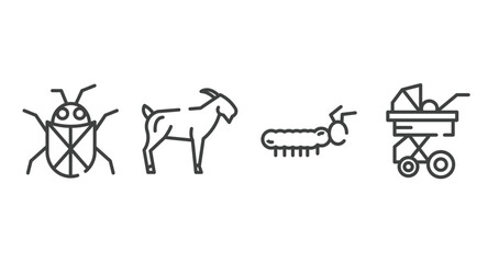 pet grooming outline icons set. thin line icons sheet included beetle, goat, caterpillar, stroller vector.