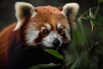 A curious and playful Red Panda eating bamboo - This Red Panda is eating bamboo, showing off its curious and playful nature. Generative AI