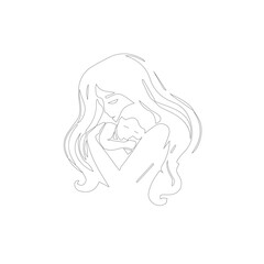 Simple mom and baby Artline  design. Mother and baby vector artline. 