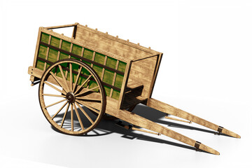 Fototapeta na wymiar Antique wooden wagon on transparent background. 3D Render
