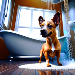 Hund unter der Dusche