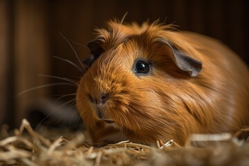 A curious and social guinea pig nibbling on hay - This guinea pig is curious and friendly, and may be nibbling on a pile of hay or a piece of fresh produce. Generative AI