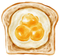 Fried eggs toast watercolor
