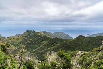Fototapeta na wymiar Mountains view in Anaga national park, Tenerife, Spain on overcast March day