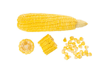Set of whole and slice corn. Round slice and grain corn