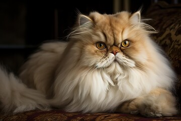 A regal and majestic Persian cat with its long hair flowing. Generative AI