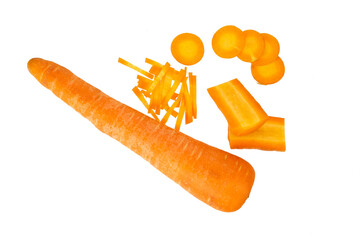 Group of whole and slice carrot isolated