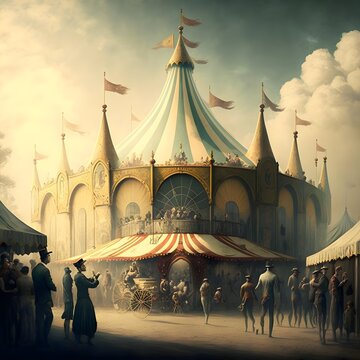 A Carnival circus scene set in 1900s Europe 