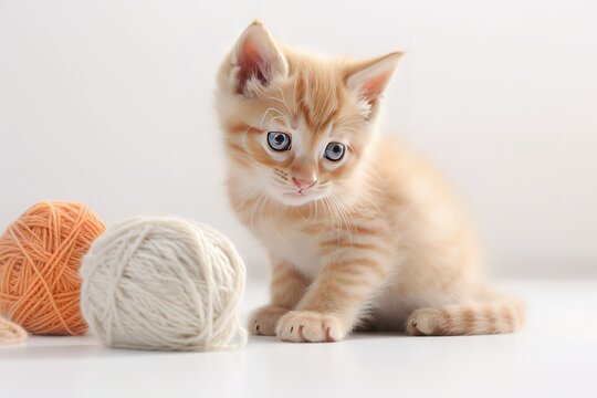 A cute and cuddly kitten playing with a ball of yarn Generative AI