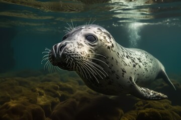 A sleek and graceful Grey Seal swimming in the ocean, showing off its sleek and graceful nature. Generative AI