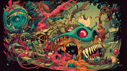 Obraz na płótnie Canvas Surreal crazy horror skull background illustration - Generative AI