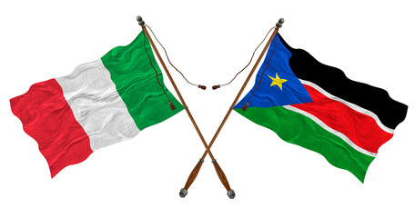 National flag of South Sudan and Italy. Background for designers