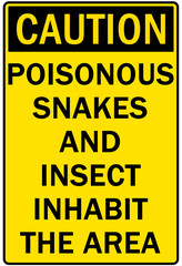 Poison chemical hazard sign and labels poisonous snake and insect inhabit the area
