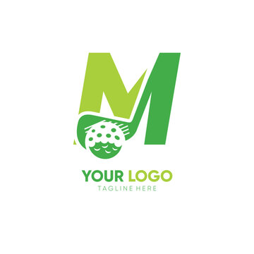 Letter M Initial Stick Golf Logo Design Vector Icon Graphic Emblem Illustration