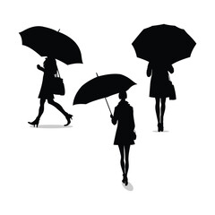 vector illustration silhouette set of girl with umbrella