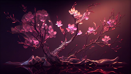 Fototapeta na wymiar Beautiful spectral cherry blossom branches