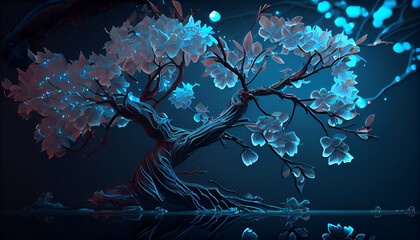 Beautiful spectral cherry blossom branches