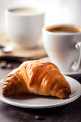 Traditional breakfast with croissant and coffee. Generative AI